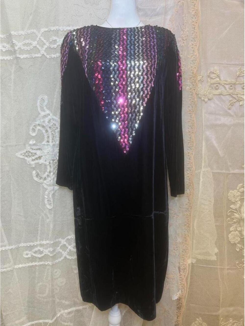 vintage NUIT 80's glam casual fit sequin geometric dress
